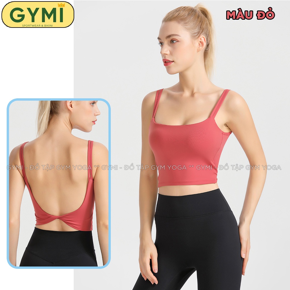 Áo bra tâp gym yoga nữ GYMI AL34 dáng lưng xoắn thể thao chất thun poly lạnh mát co giãn nâng ngực