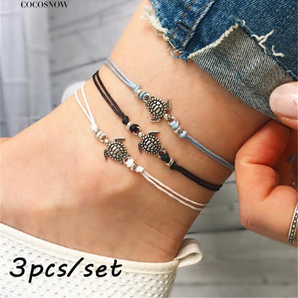 Vòng chân mặt hình rùa mini phong cách retro bắt mắt