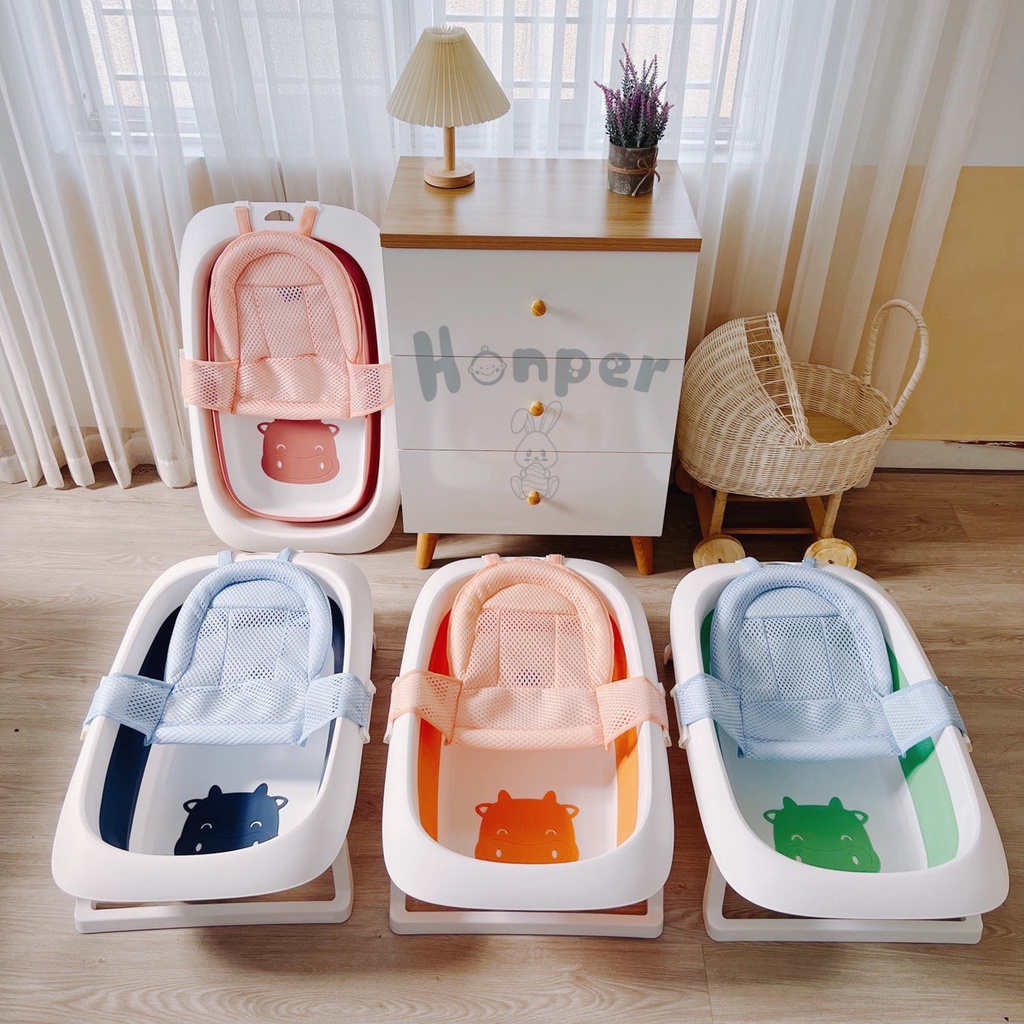 Chậu tắm gấp gọn cao cấp Honper chính hãng kèm lưới tắm và cảm biến nhiệt an toàn cho bé