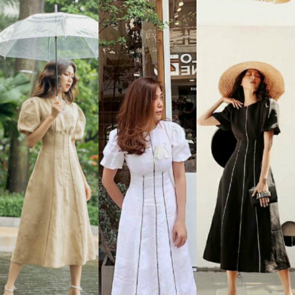 Đầm Dự Tiệc Đầm Thiết Kế Tay Bồng Chạy Viền Đẹp Hanaki HNK1006 | BigBuy360 - bigbuy360.vn