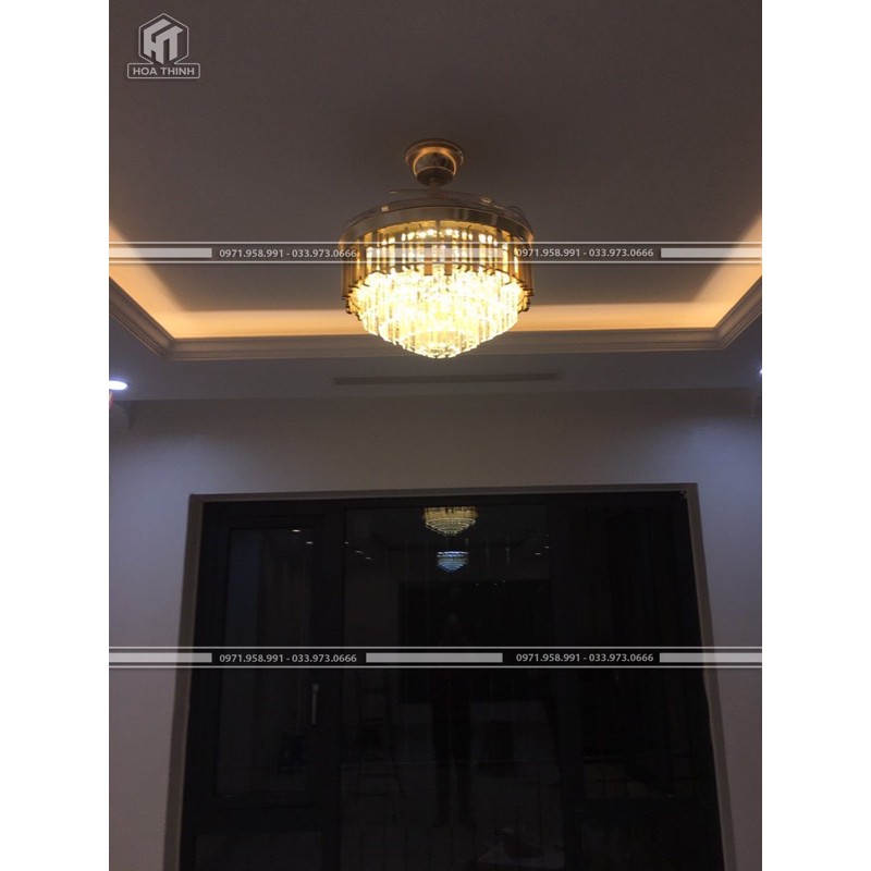(Bảo hành 5 năm-Hỗ trợ lắp đặt) Quạt trần đèn giấu cánh Pha lê K9, 3 chế độ, có điều khiển | BigBuy360 - bigbuy360.vn