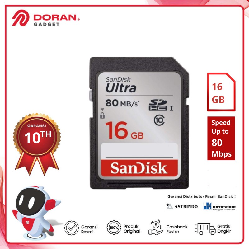 Thẻ Nhớ Sd Sdhc / Sdxc Sandisk Ultra Cl10 80mbps - 10 Năm 16gb