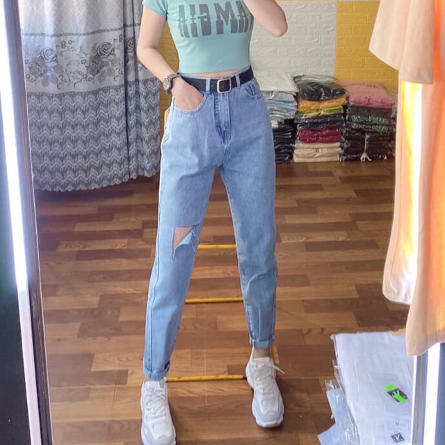 [Bigsize 40-93kg] Quần Baggy Nam Nữ, Rách 1 Đùi L vừa , Đậm/ Nhạt, Lưng Cao Trên Rốn Siêu Đẹp