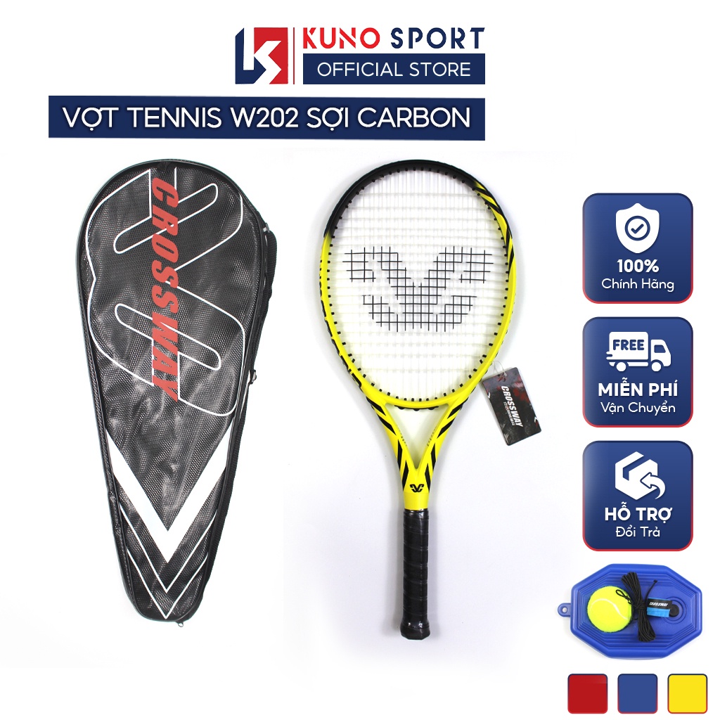 Vợt Tennis W202 Sợi Carbon Nhẹ Tặng Bộ Bóng Đế Tập Luyện Được Phân Phối Chính Thức Bởi Kunosport