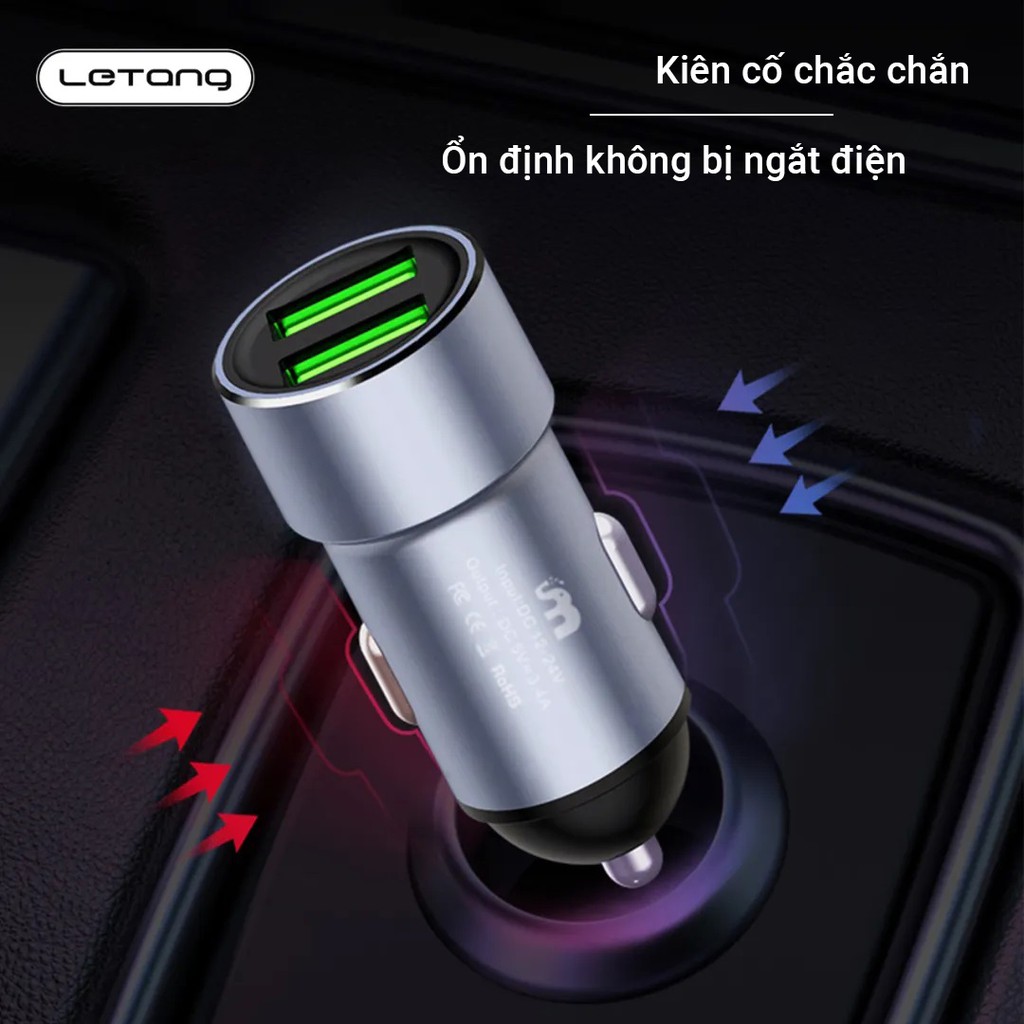 Tẩu Sạc Nhanh Ô Tô CAR 3.4A  CC-14 2 cổng USB hỗ trợ sạc nhanh 3.4A chip xử lý thông minh nhiều lớp bảo vệ dẫn điệ