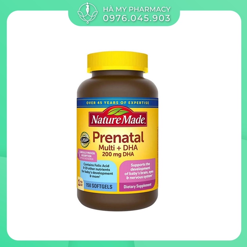 Vitamin Cho Bà Bầu Nature Made Prenatal Multi DHA 200mg Cho Bé Thông Minh Khỏe Mạnh Hộp 150 Viên - Hàng Chuẩn Mỹ
