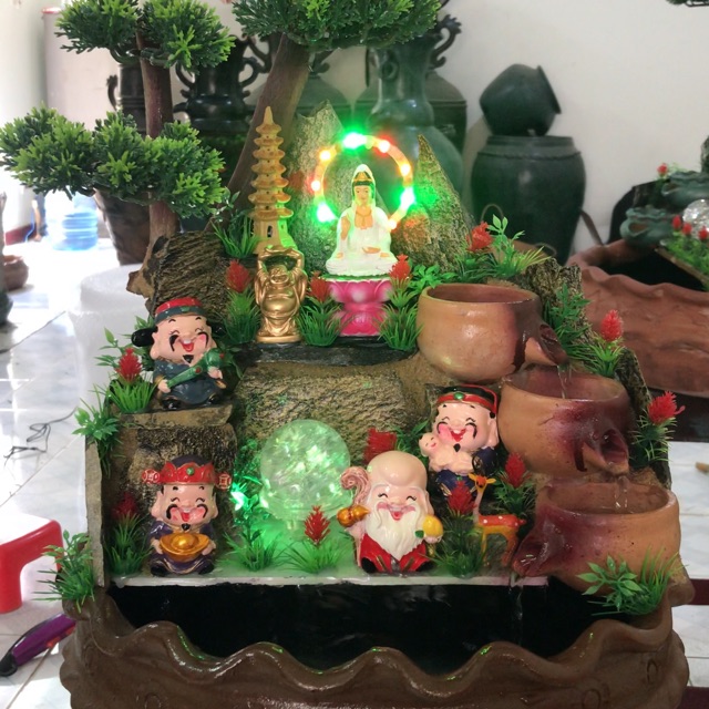 Thác nước để bàn Mẹ Quan Âm, non bộ, bonsai, thuỷ sinh bán cạn, trồng cây