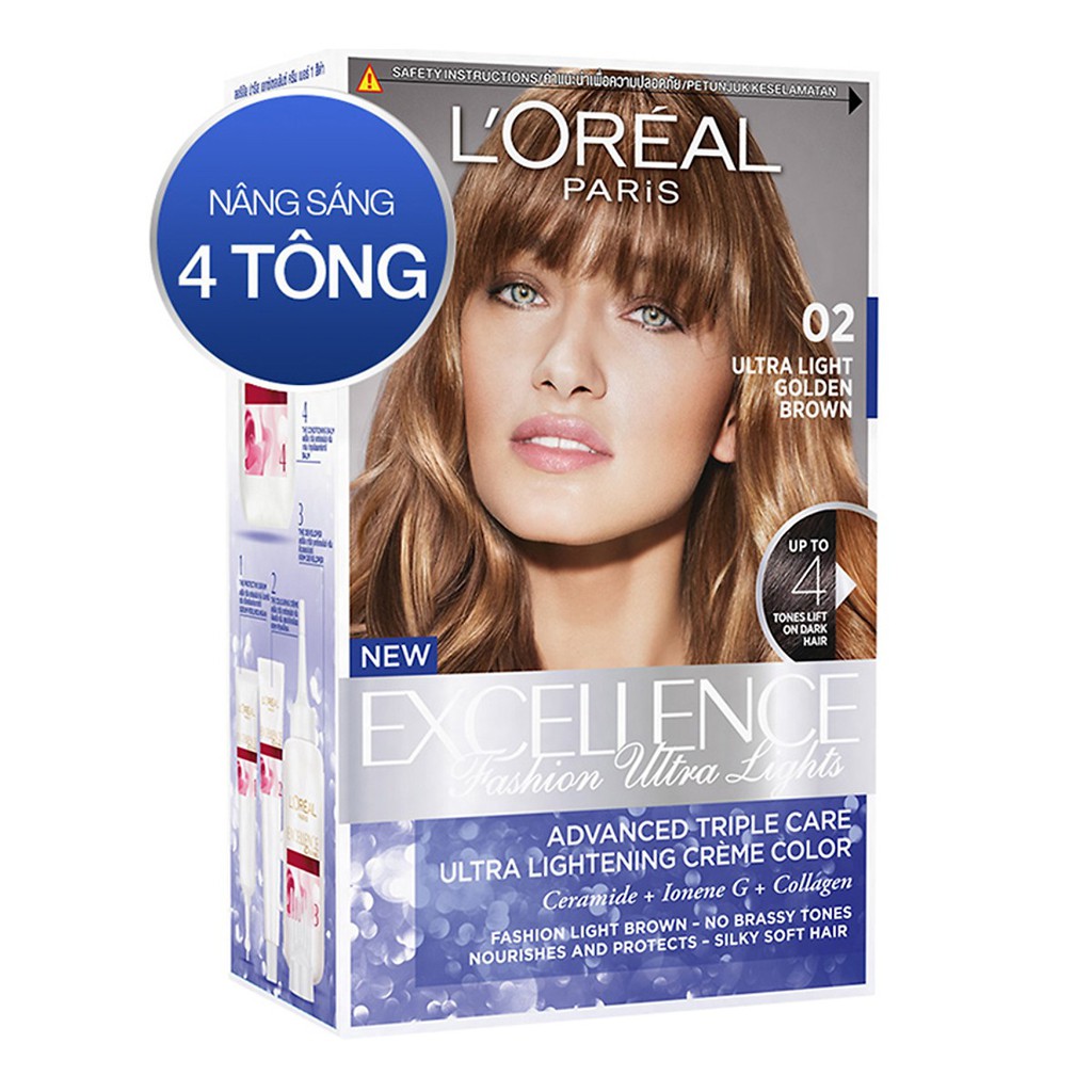 Kem Nhuộm Tóc Nâng Sáng 2 Trong 1 Ultra Light L'Oreal 172ml - Màu 02 Nâu Vàng Năng Động