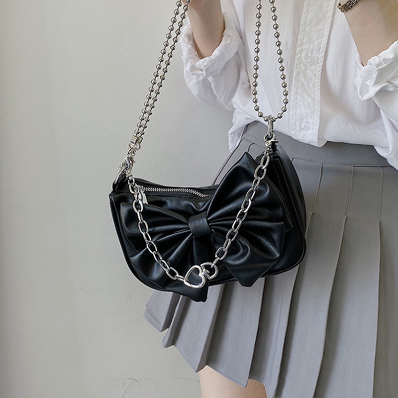 Túi IELGY đeo chéo chuỗi xích đính nơ trái tim cho nữ