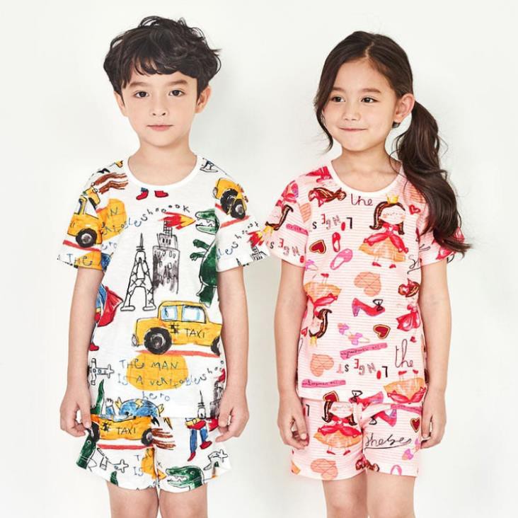 Đồ bộ cotton cho bé trai, bé gái mùa hè. Đồ ngủ, quần áo ngủ trẻ em dễ thương Unifriend U21-10