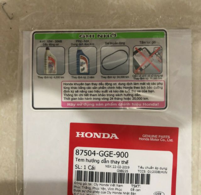 Bộ tem thông số xe Airblade đời 2011 zin chính hãng