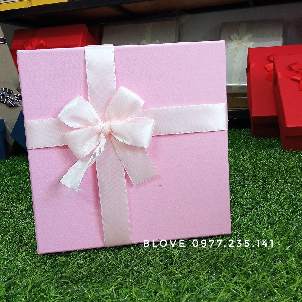 (Full size, màu)Hộp đựng quà tặng hình vuông có nơ nhiều kích thước, Mix màu,hộp đựng quà tết,hộp quà tặng