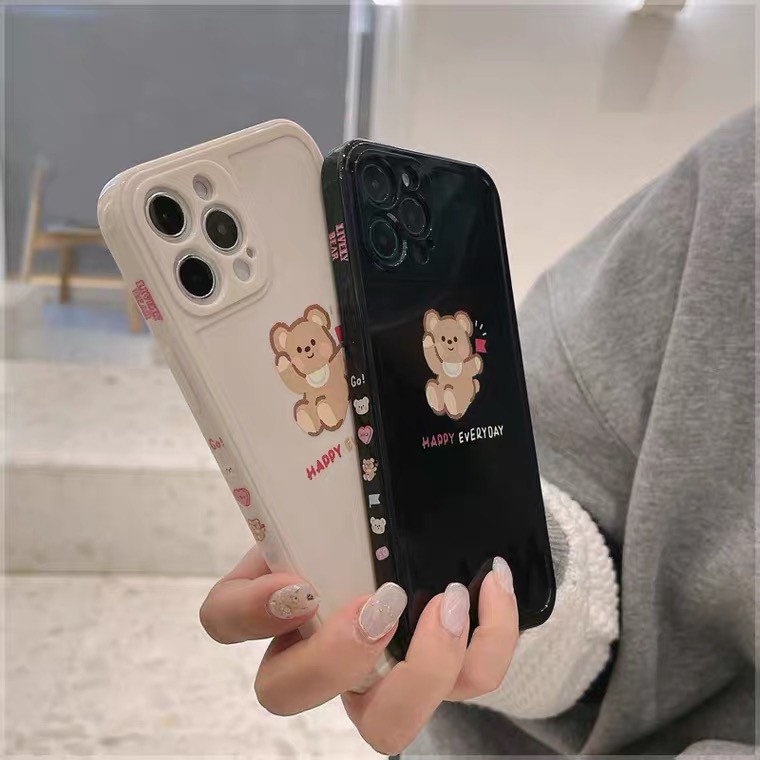 Ốp cạnh in hình gấu bông đen dẻo dành cho iPhone 11 12 Pro Max 7 8 Plus X XsMax XR Cú Mèo Case