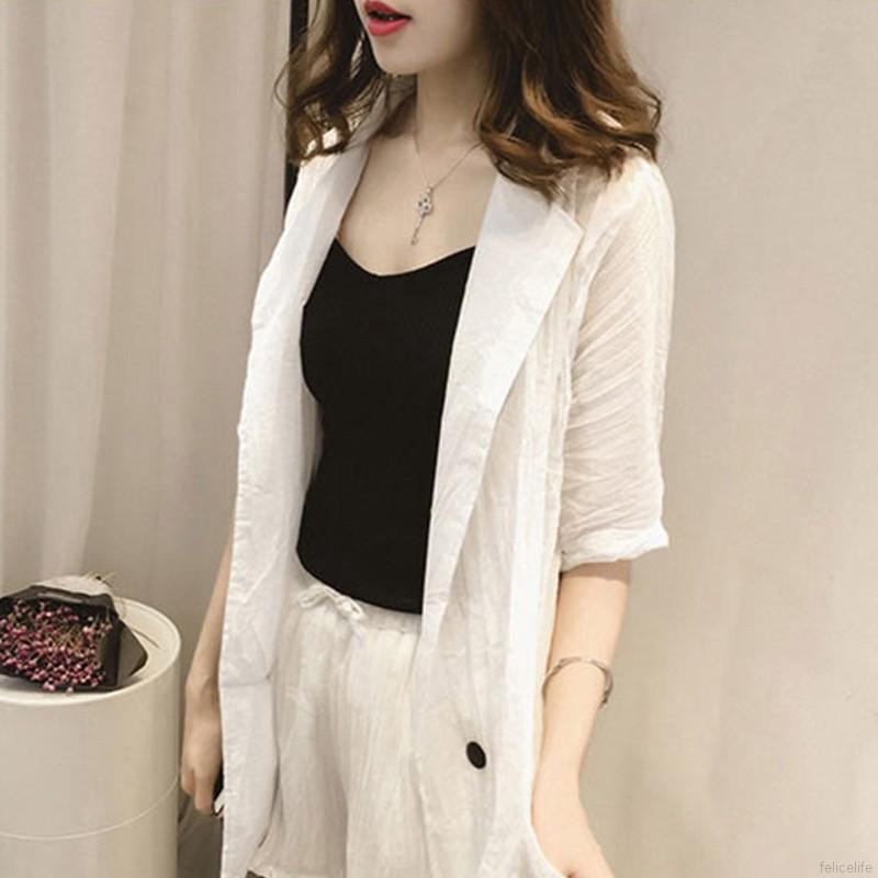 Set quần đùi và áo khoác bằng cotton lanh phong cách quyến rũ cho nữ