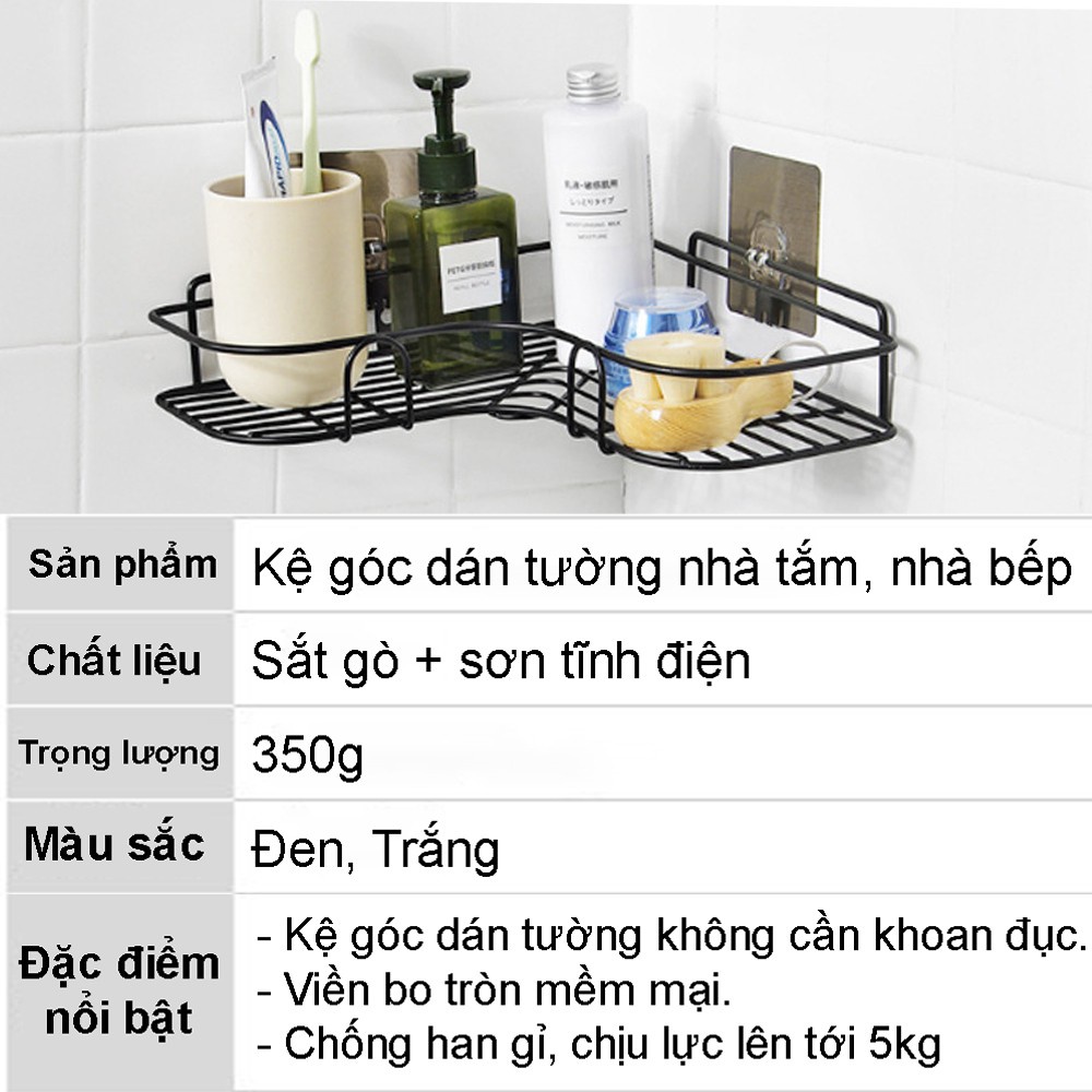 Kệ góc nhà tắm dán tường siêu dính chịu lực - kệ góc dán tường nhà tắm nhà bếp đa năng sơn tĩnh điện không gỉ sét