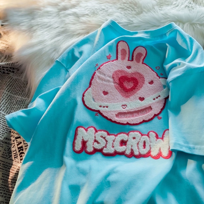 Áo thun tay lỡ dáng rộng thêu hình trái đất MSICROW mã QC009