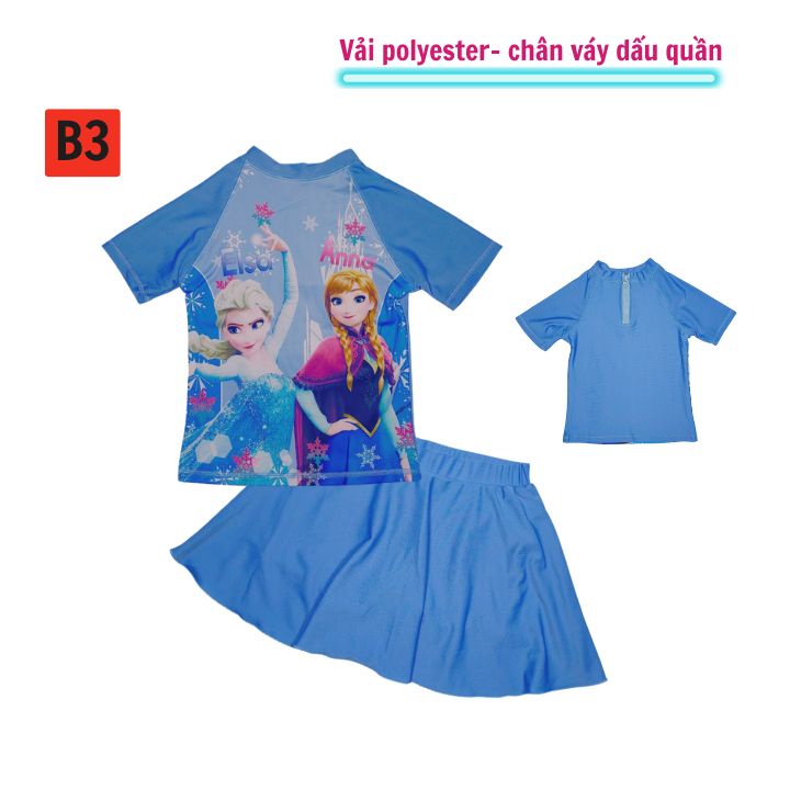 Đồ bơi bé gái tay ngắn hình elsa 11-40kg, quần giả váy tạo cảm giác tự tin- thoải mái - Tomchuakids