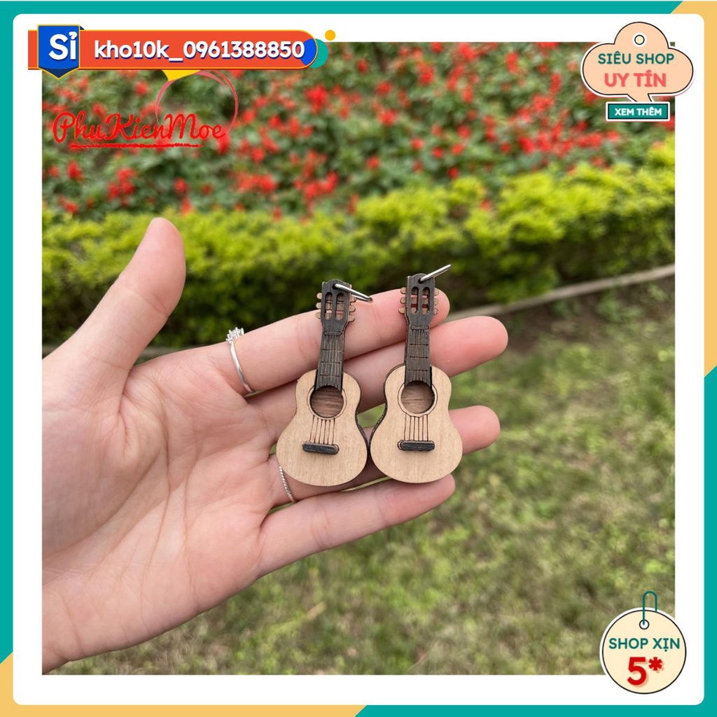 Sỉ 10 chiếc móc chìa khóa hình cây đàn guitar mini làm bằng gỗ handmade