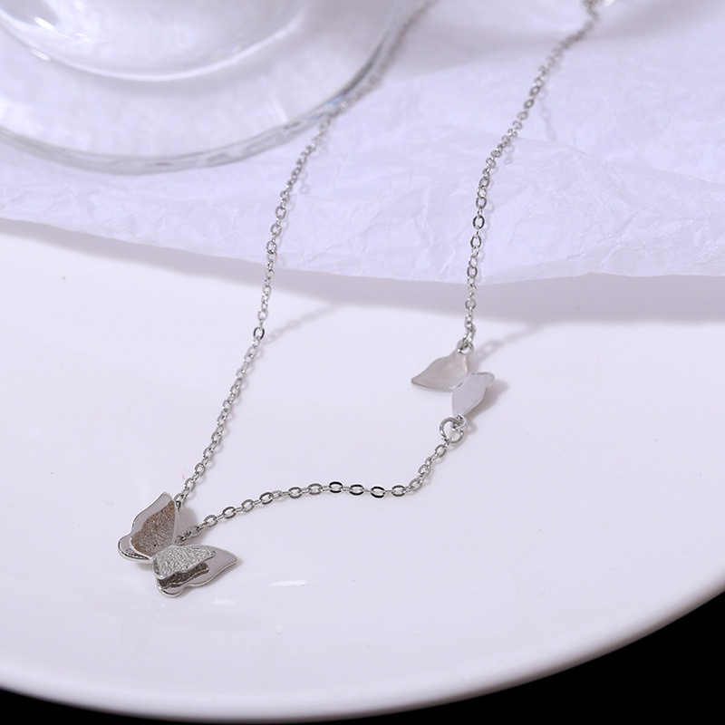 Vòng cổ Hai Lớp Họa Tiết Cánh Bướm Màu Bạc Sang Trọng Đơn Giản Cho Nữ