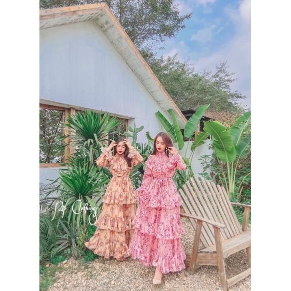 Váy maxi  hoa tay dài