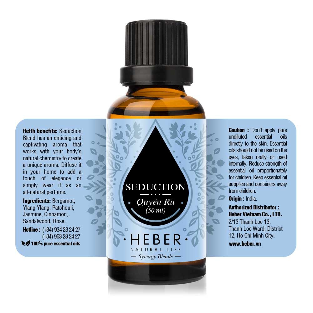 Tinh dầu Quyến Rũ Heber - Seduction E.O. Blend, Cao Cấp Nhập Khẩu, Thiên Nhiên Nguyên Chất, Xông Hương Thơm Phòng