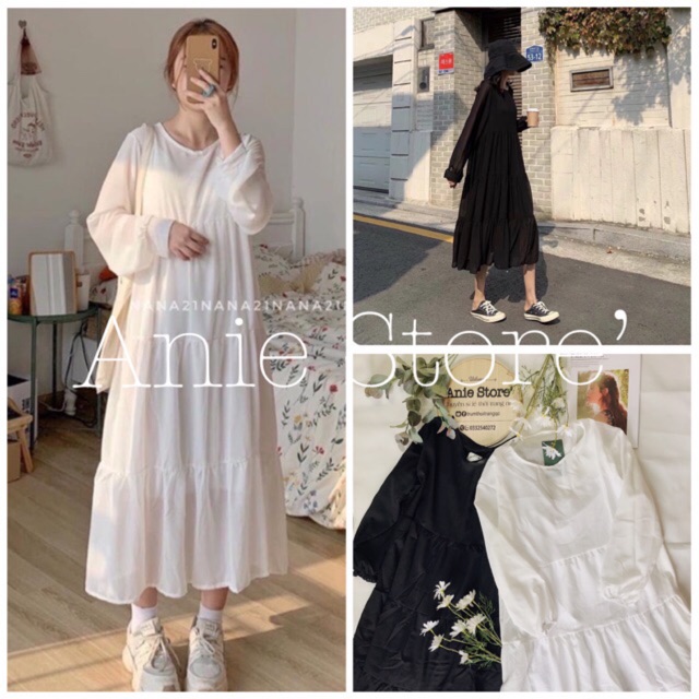 Đầm Midi Nữ Dáng Dài 🦋 Váy Tiểu Thư Viền Tầng Kèm Lót 2 Màu 🦋