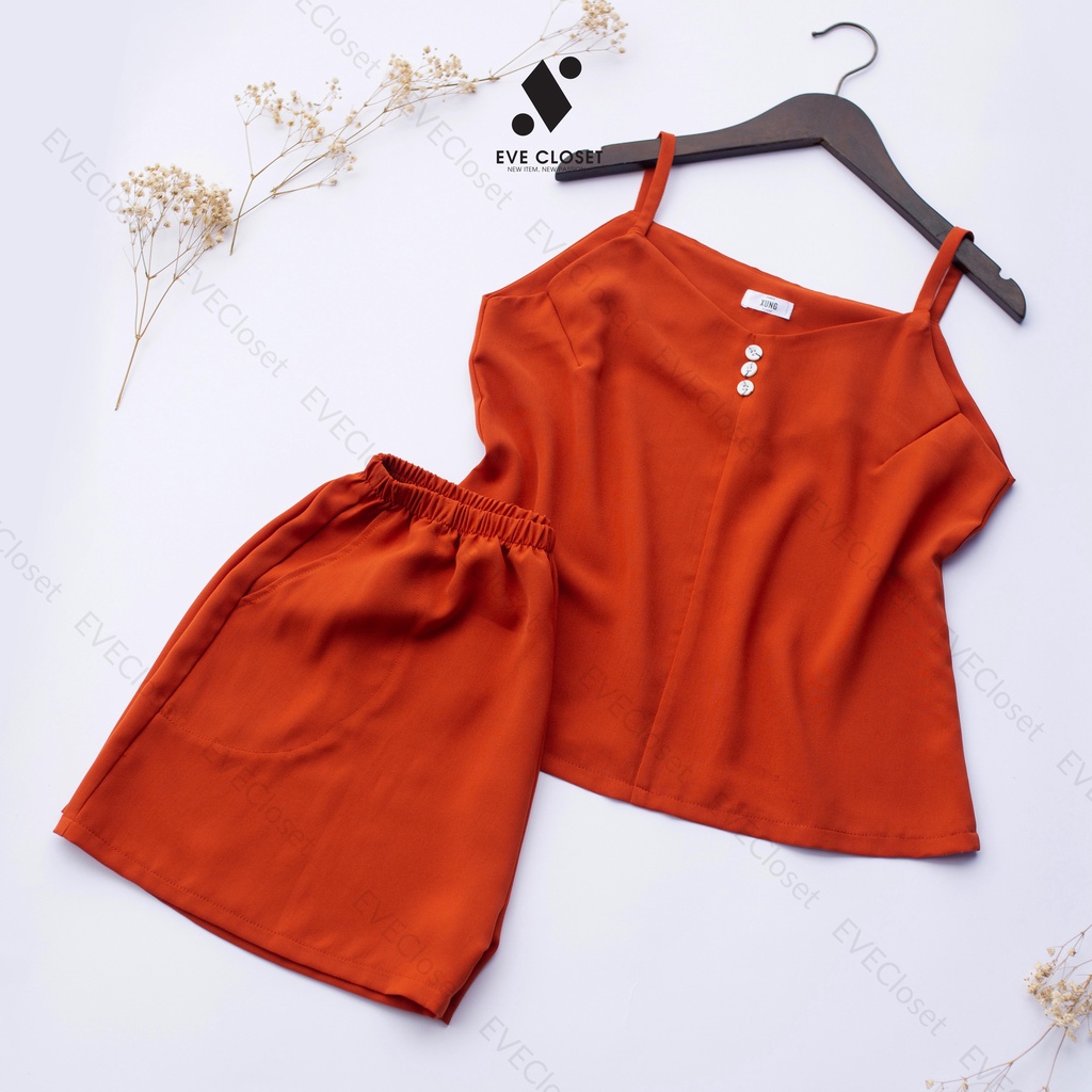 Đồ bộ nữ 2 dây mặc nhà Pijama quần đùi chất đũi trơn dễ thương – Hàng thiết kế - EVECLOSET