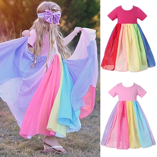 Đầm Công Chúa Ngắn Tay Kiểu Cầu Vồng Cho Bé Gái