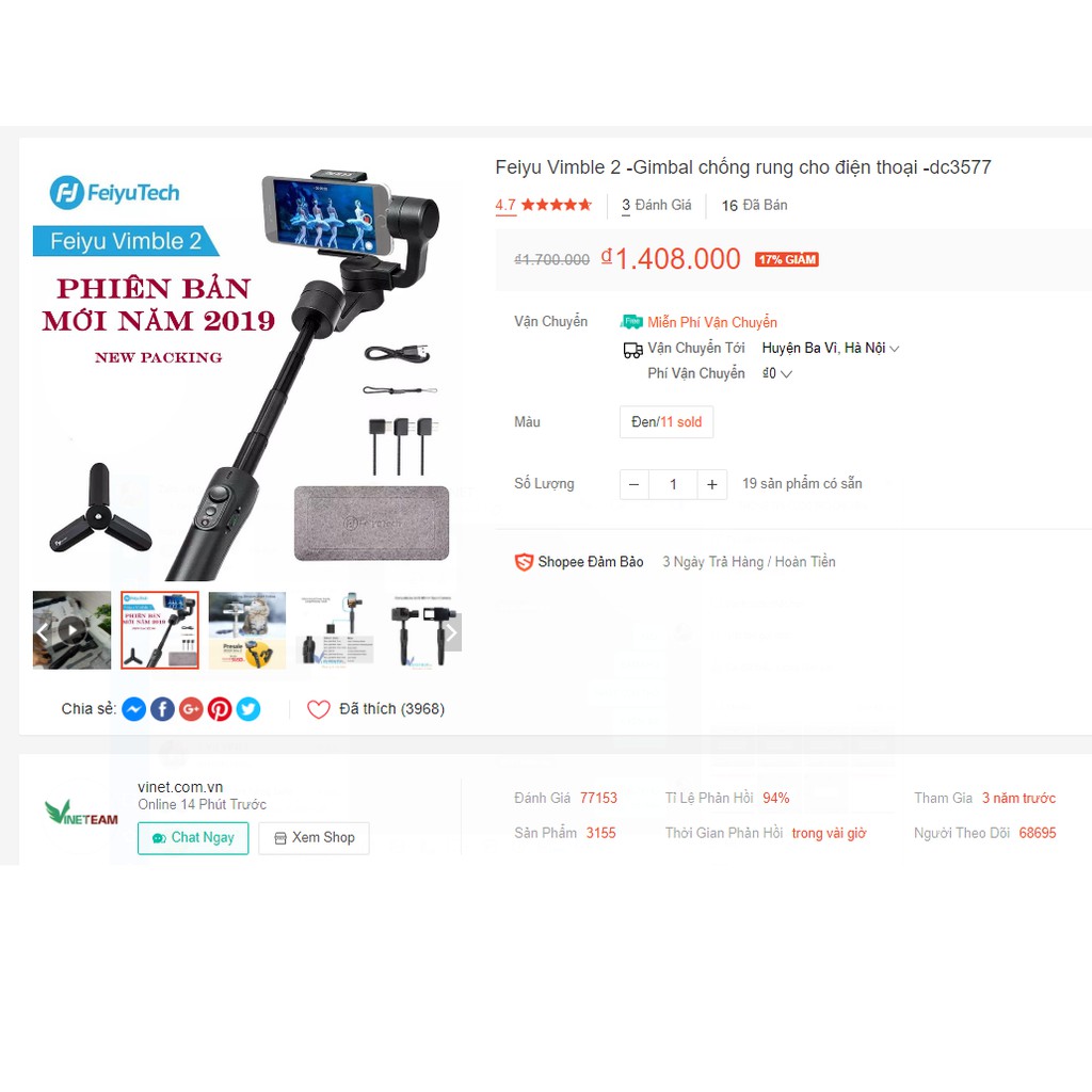 Tay cầm chống rung gimbal Feiyu Vimble 2 chống rung điện thoại, camera hành trình -dc3577 | BigBuy360 - bigbuy360.vn