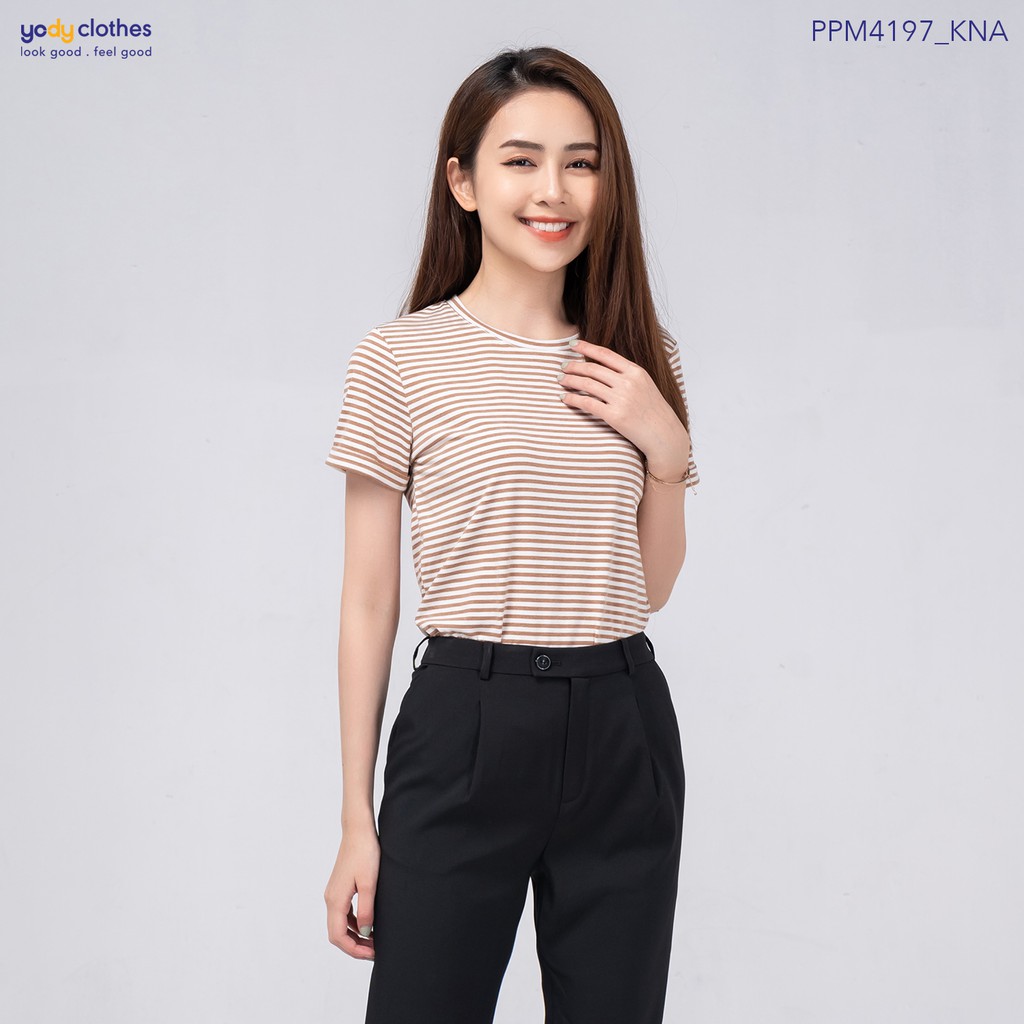 Áo thun nữ YODY kẻ sọc tay ngắn chất cotton thoáng mát PPN4260 | BigBuy360 - bigbuy360.vn