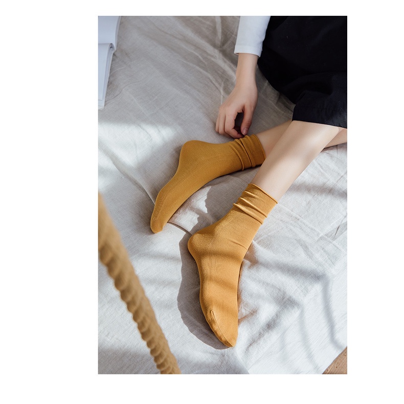 Vớ cotton Cổ Cao Màu Trơn Dáng Rộng Phong Cách Nhật Hàn Thời Trang Xuân Thu Mới