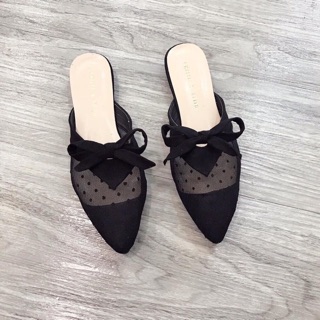 Giày mules lưới chấm bi đính nơ