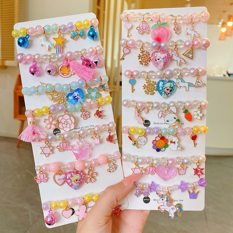 Vòng Tay Chuỗi Hạt Nhiều Màu Sắc Kiểu Công Chúa Họa Tiết Kỳ Lân Dễ Thương Cho Bé Gái