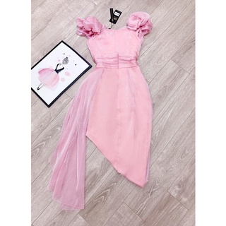 v1663 váy body hồng trễ vai