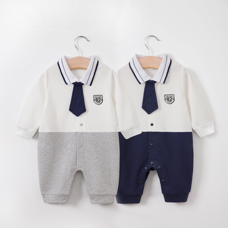 body dài tay chất cotton kiểu công tử thắt nơ đáng yêu cho bé trai