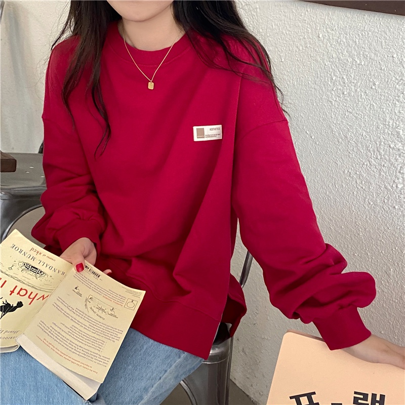 Áo Sweater Tay Dài Cổ Tròn Dáng Rộng Màu Trơn Thời Trang Hàn Quốc | BigBuy360 - bigbuy360.vn