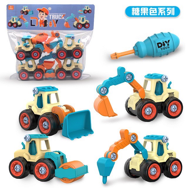 Bộ 4 xe lắp ráp xe công trình (kèm tua vít)