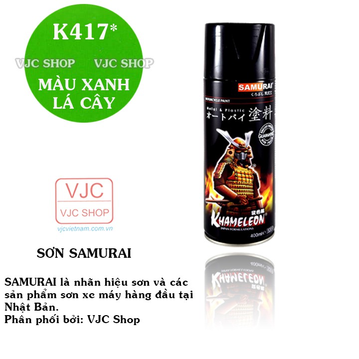 Chai sơn xịt sơn xe máy cao cấp SAMURAI màu xanh lá cây mã K417* dung tích 400 ml