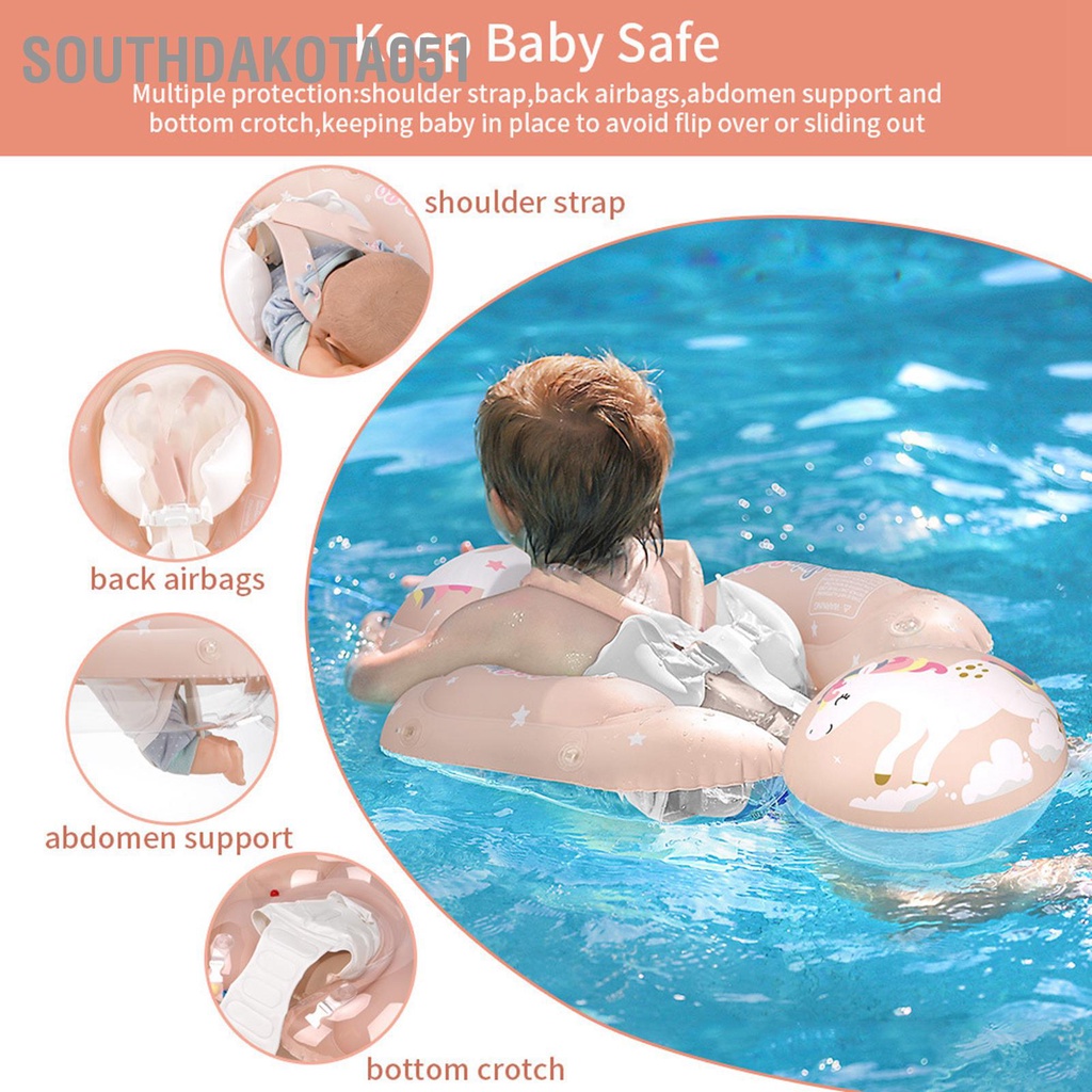 [Hàng Sẵn] Phao bơi có mái che cho Bé chống lật chống nắng Vòng tròn Màu hồng Little Horse【Southdakota051】
