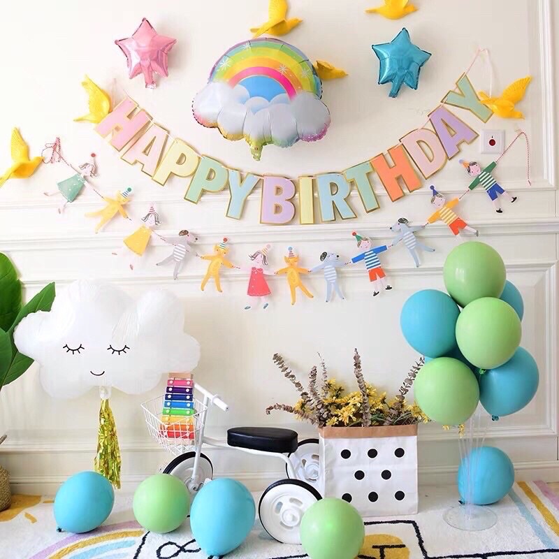 Banner chữ Happy Birthday ngũ sắc tone pastel trang trí tiệc sinh nhật