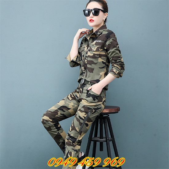 Quần Áo Lính Nữ - Bộ Quần Áo Sơ Mi Lính Nữ Rằn Ri