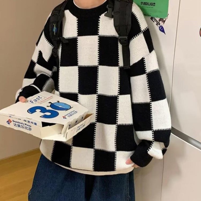 Ielgy Cờssboard Áo sweater Tay Dài Cổ Tròn Dáng Rộng Phong Cách Anh Quốc Cho Nam Giới