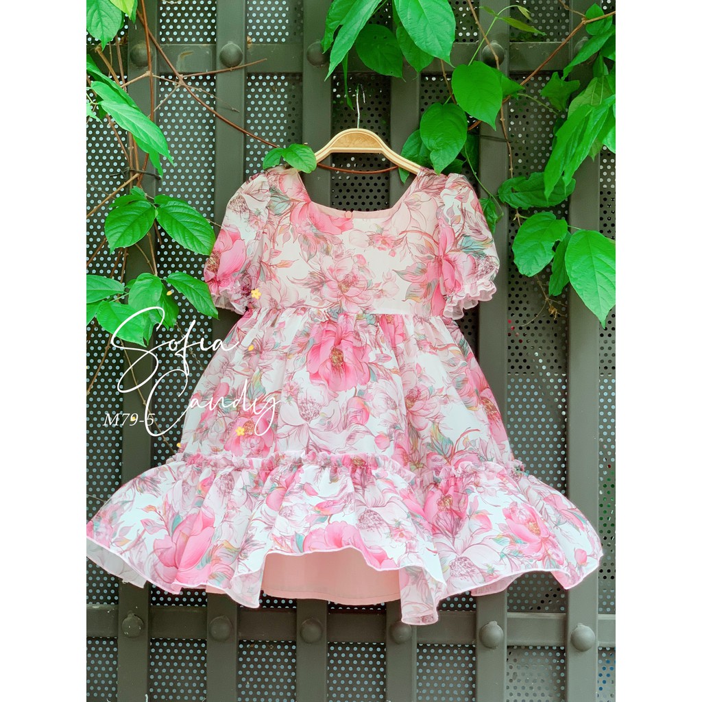 Váy sofia cổ vuông Hoa Mẫu Đơn hồng TƯƠI