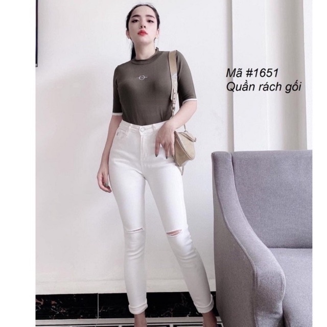 Xả hàng - Quần bò giấy rách gối dáng ôm QS291 - NhiNhi Shop