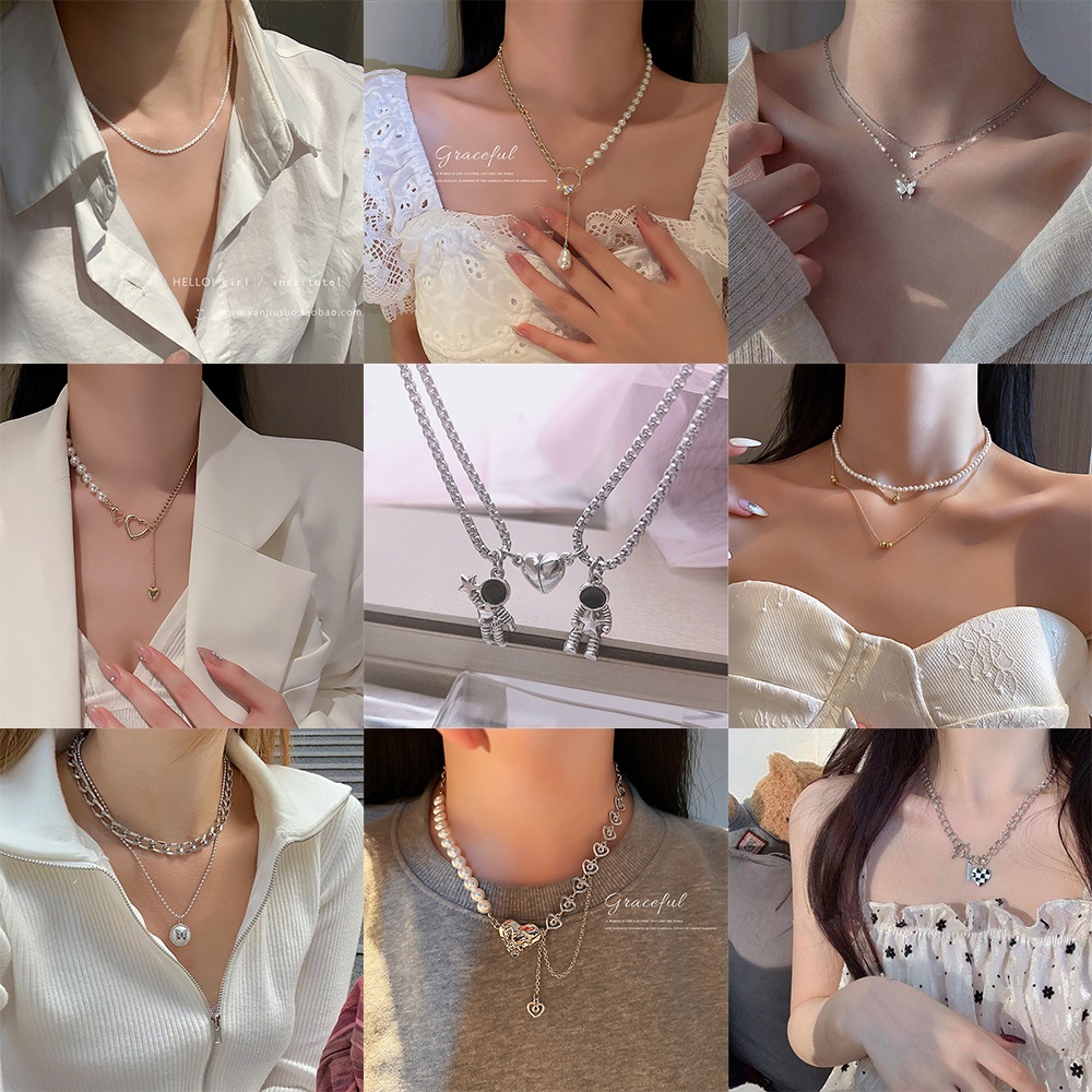 Vòng cổ Mặt Trái Tim/Bướm/Quả Anh Đào Đính Ngọc Trai Thời Trang