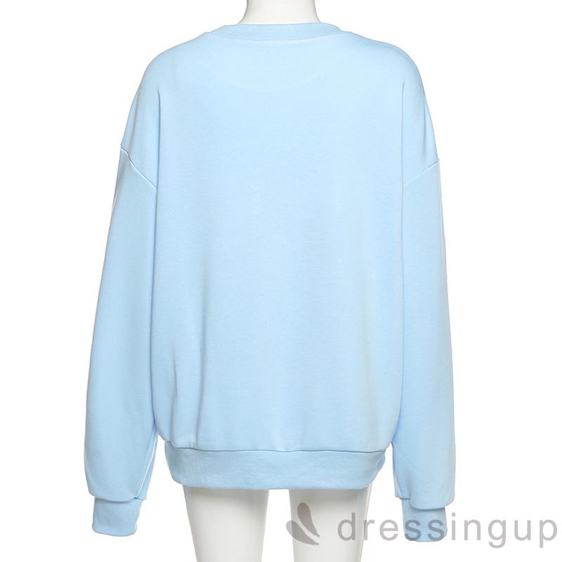 Áo Sweater Tay Dài Dáng Rộng Thêu Chữ Thời Trang Cho Nữ