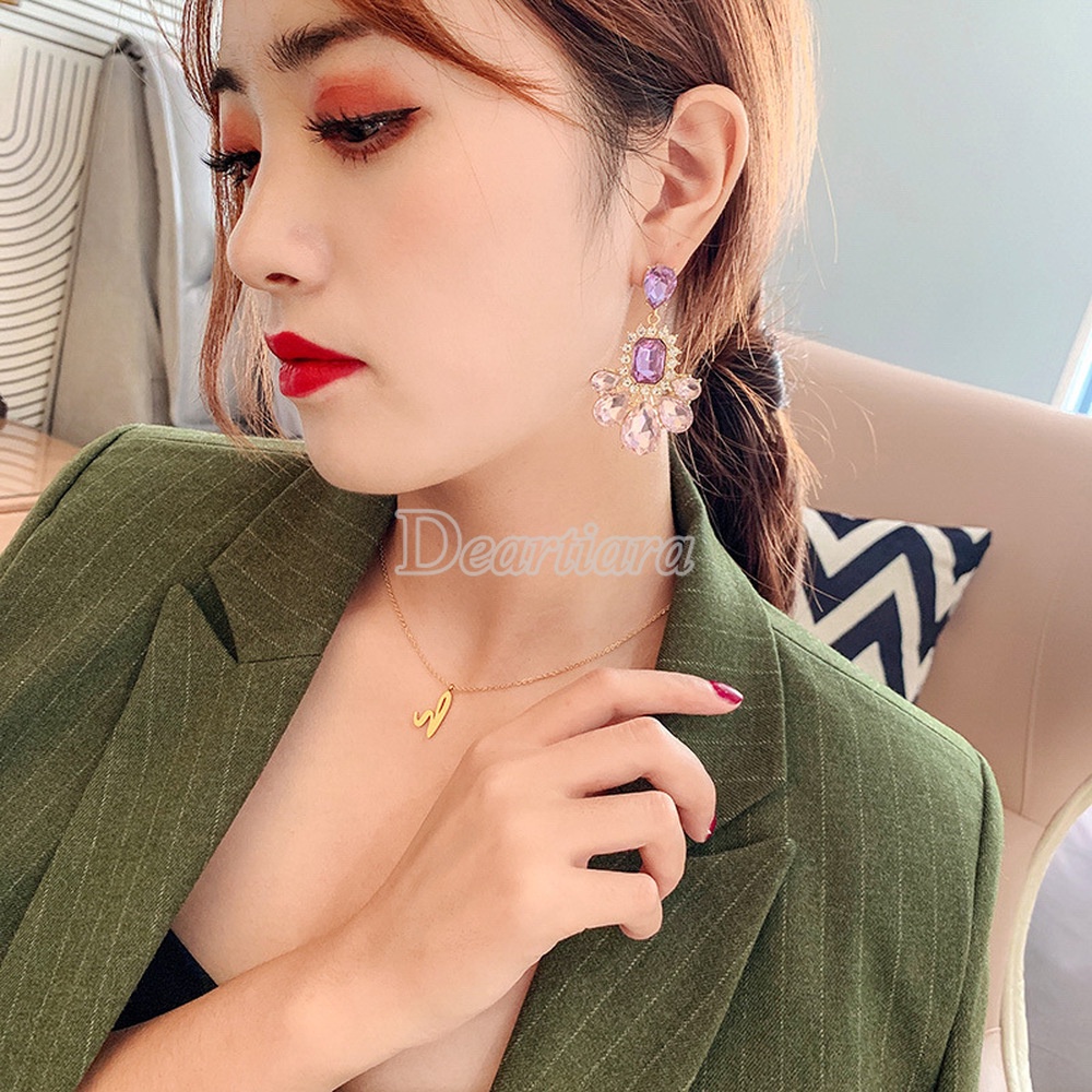 Đôi Khuyên Tai Dài Đính Đá Thạch Anh Tím Thời Trang Cho Nữ