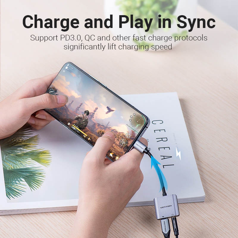 Đầu Chuyển Đổi Âm Thanh Vention USB C Sang Cổng 3.5mm PD 2 Trong 1 PD30W Chuyên Dụng Chất Lượng Cao