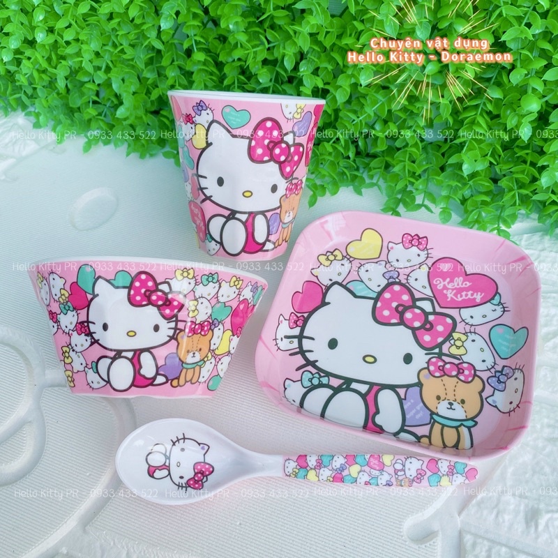 Combo chén ly muỗng dĩa Hello Kitty gấu