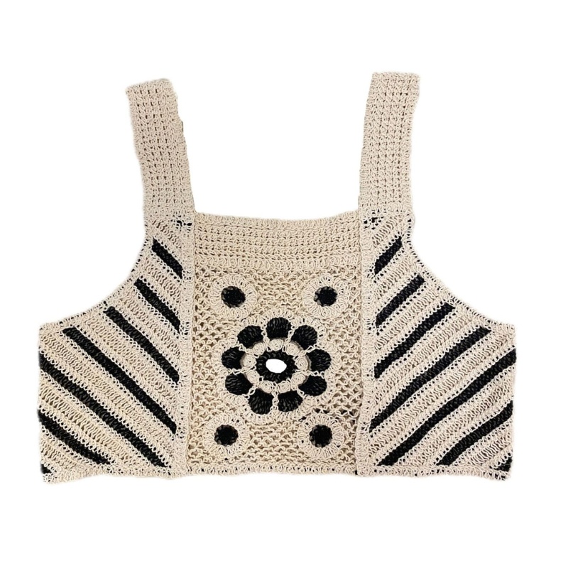 Brroa Áo Crop Top Dệt Kim Họa Tiết Kẻ Sọc / Hoa Hai Dây Bản Rộng Thời Trang Cho Nữ